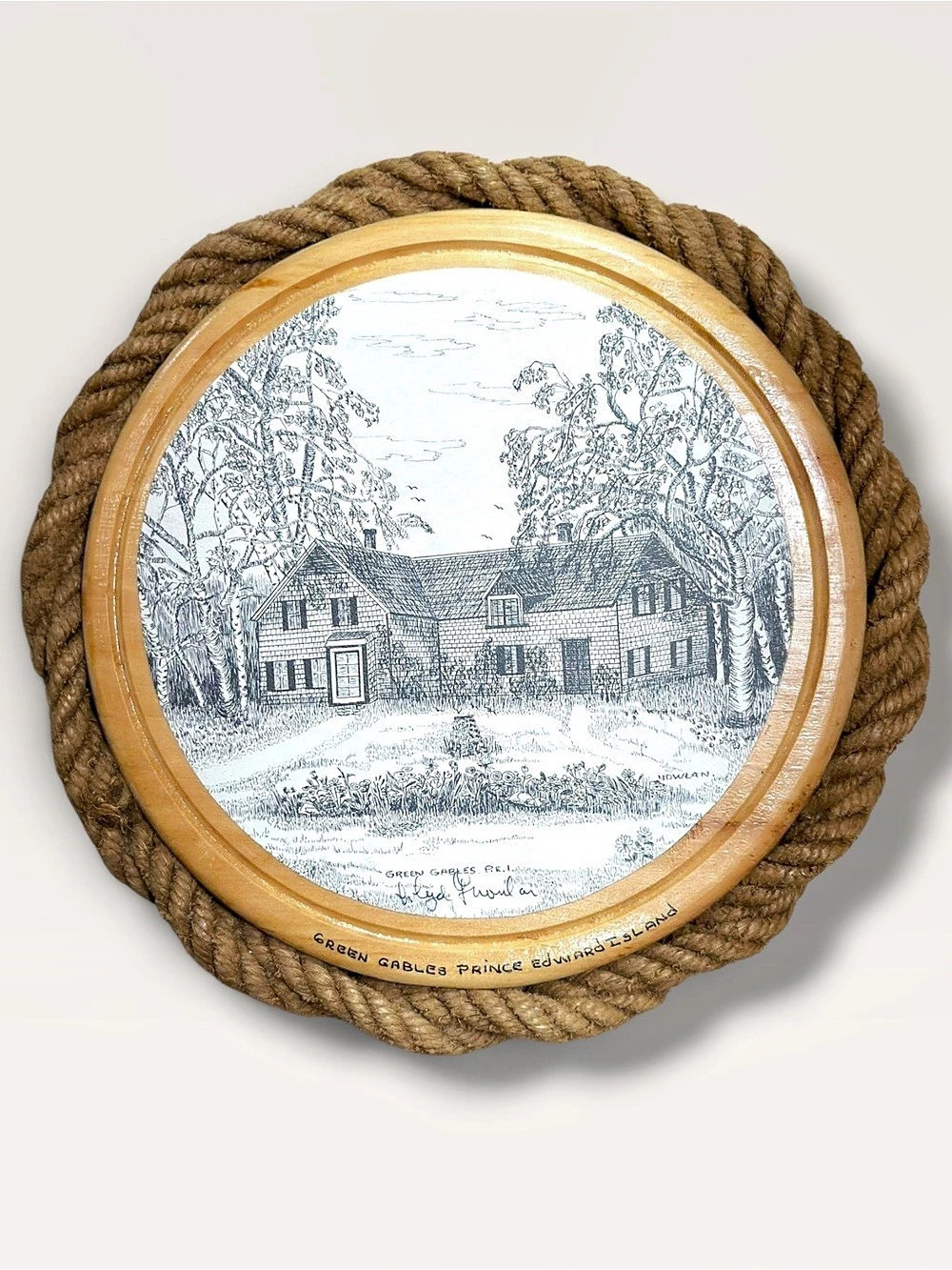 Vtg Art In Black Porthole Scene Green Gables PEI Plaque Signed Lloyd G Nowlan
